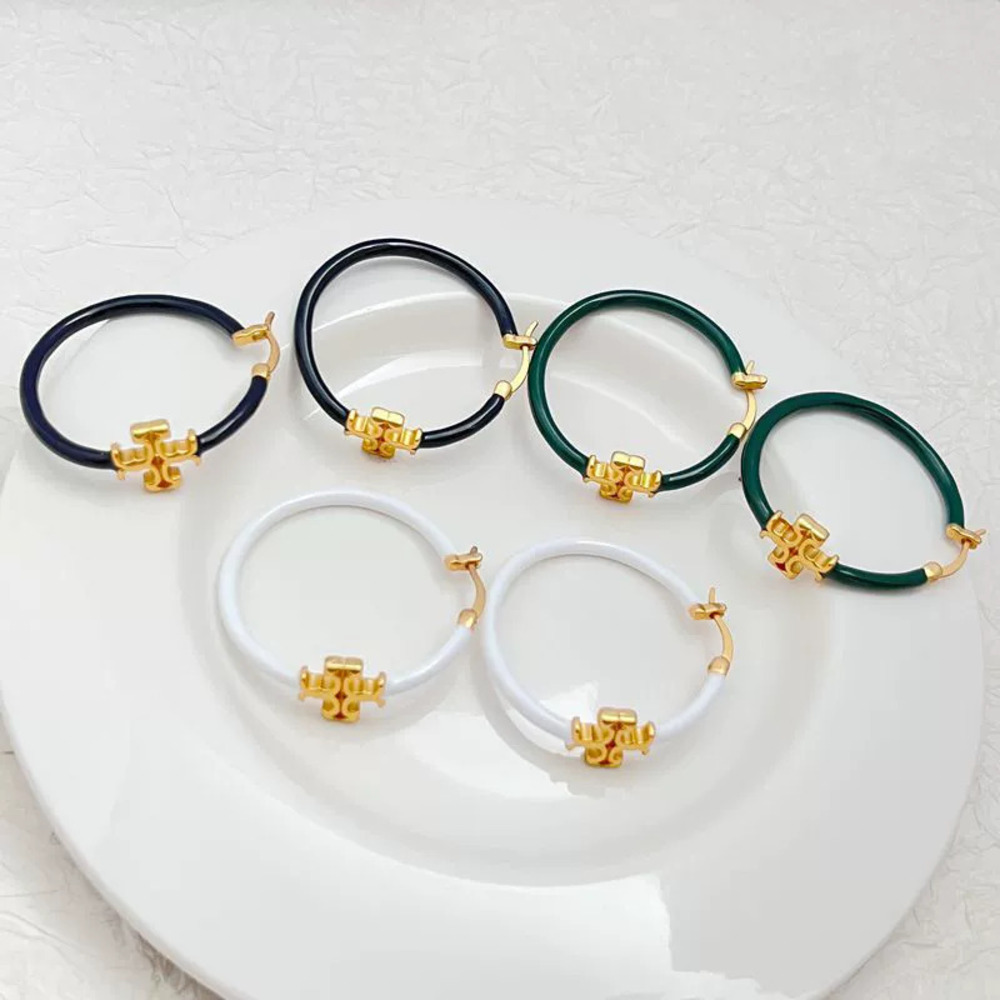 Tory Burch Cold Style 3D Letter Enamel Metal Round Earrings